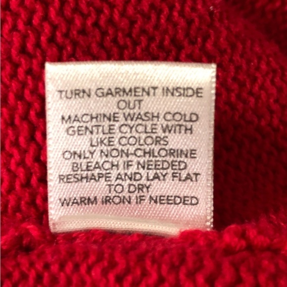 100% Cotton Red, Gray & White Fair Isle Cowl Neck Turtleneck Sweater Size Large - Picture 4 of 4